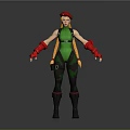 Blonde Pigtailed Female Character In Green Bodysuit With Red Beret Gloves And Boots