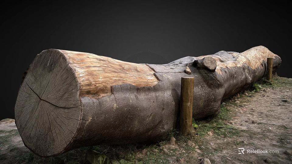 Natural Wooden Public Chair Made From Tree Trunk In Grassy Outdoor Area 3d model 