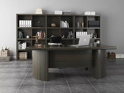 Modern office desk and chair senior gray boss office desk and chair combination 3d model