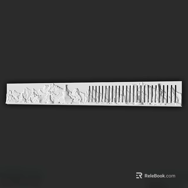 White Carved Strip With Figure Animal Relief And Vertical Lines Design 3d model 