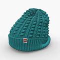 Green Knitted Beanie With Bobble Texture Ribbed Trim And Red Label 3d model