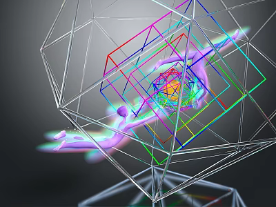 Cartoon Scene With Colorful Geometric Lines Vibrant Core And Glowing Dynamic Elements 3d model
