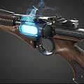 Futuristic Advanced Pistol With Blue Light Wooden Grip Metallic Structure And Smoke