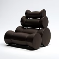 Modern Single Sofa With Stacked Cylindrical Modules In Dark Brown Finish 3d model