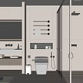 Modern Bathroom Interior Design With Shower Toilet Vanity Mirror And Towel Rack
