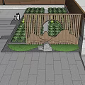 Beautiful Courtyard Garden with Stone Pathway Wooden Fence Green Trees Red Maple and Lanterns