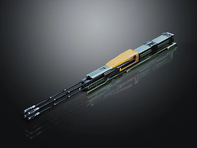 Black Yellow Long Mechanical Device With Metal Tubes And Structural Components 3d model