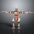 Mechanical Robot Character With Green Eyes Outstretched Arms Green Lights And Metallic Brown Parts