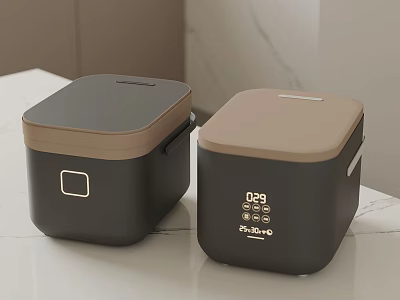 Modern Design Rice Cookers With Black And Brown Lids And Digital Control Panels 3d model