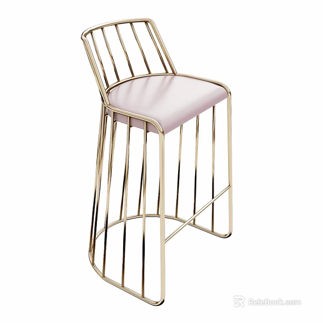 Modern Elegant Leisure Chair With Golden Metal Frame And Light Pink Padded Seat 3d model 