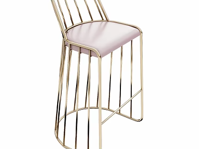 Modern Elegant Leisure Chair With Golden Metal Frame And Light Pink Padded Seat 3d model