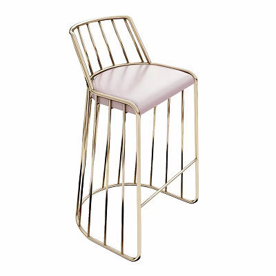Modern Elegant Leisure Chair With Golden Metal Frame And Light Pink Padded Seat 3d model