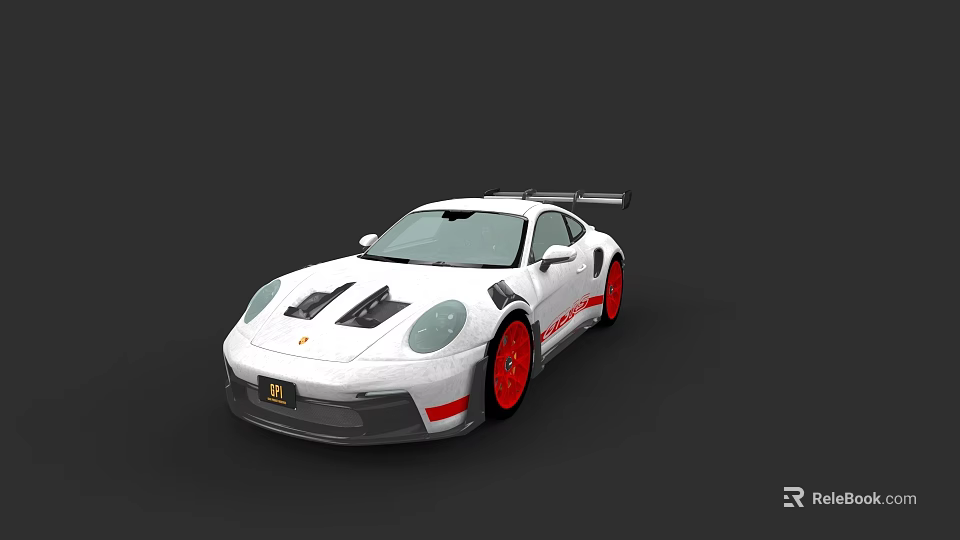 White Sports Car Featuring Red Wheels Rear Spoiler And Sleek Aerodynamic Body 3d model 