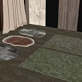 Square Rugs With Wavy And Floral Patterns In Modern Interior Space
