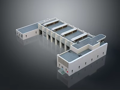 Modern Architectural Building Structure With Flat Roof White Exterior And Connected Sections 3d model