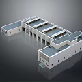 Modern Architectural Building Structure With Flat Roof White Exterior And Connected Sections 3d model