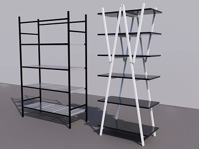 Modern Black and White Shelving Units with Multi Level Storage and Sleek Design 3d model