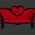 Red Upholstered Sofa with Heart Shaped Backrest and Wooden Carved Frame for Living Room