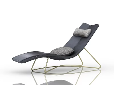 Black Leather Lounge Chair With Gray Cushions And Modern Metal Frame 3d model