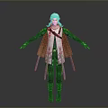 Character Model With White Hair Black White Outfit Brown Cloak Swords Waist Arms Outstretched