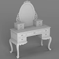 Elegant Red Wooden Dressing Table With Carved Details Round Mirror And Drawers