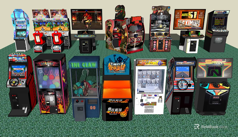 Various Arcade Entertainment Appliances Including Claw Machines Racing And Fighting Games For Game Room 3d model 