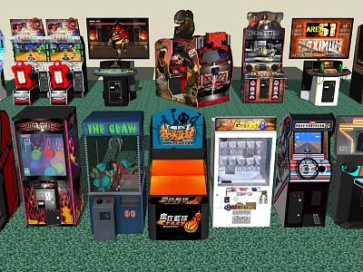 Various Arcade Entertainment Appliances Including Claw Machines Racing And Fighting Games For Game Room 3d model