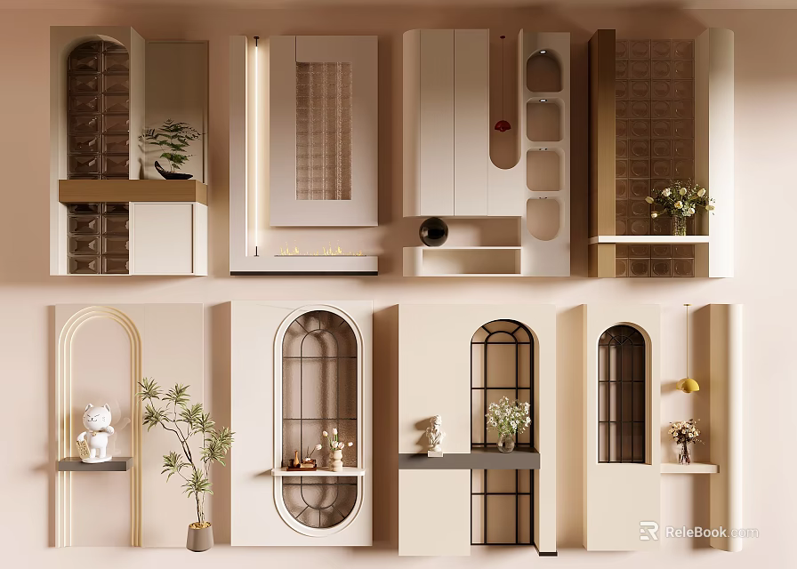 Modern Partition Designs For Interior With Arch Shapes And Decorative Shelves 3d model 