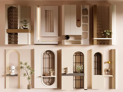 Modern Partition Designs For Interior With Arch Shapes And Decorative Shelves 3d model