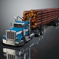 Blue Logging Truck Loaded With Large Pine Logs On Flatbed Trailer 3d model