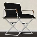 Modern Black Leather Leisure Chair Featuring Metal Crossed Frame and Wooden Armrests