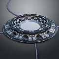 Futuristic Circular Architectural Structure With Multi layered Rings Geometric Patterns And Connected Cables