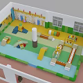 Colorful Kindergarten Indoor Play Area With Slides Climbing Frames And Hanging Lights