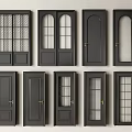 Black Double Doors With Glass Panels Arch Design And Grid Patterns 3d model