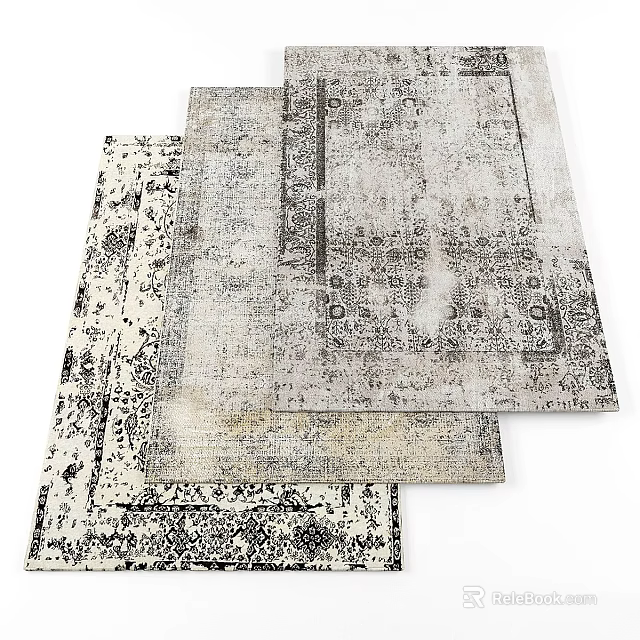 Vintage Square Rugs With Intricate Patterns In Neutral Gray Beige Tones 3d model