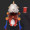 Cartoon Style Chinese Mythical Beast With White Red Mane Decorative Bells And Scroll