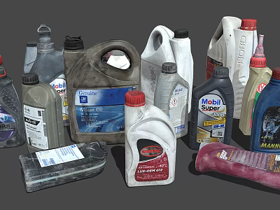 Various Automotive Fluids Collection With Engine Oil Lubricant And Branded Containers 3d model