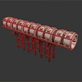 Industrial Mechanical Structure With Multiple Circular Metallic Units And Black Supports