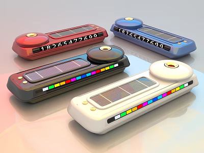 Solar Powered Electronic Devices With Colorful LED Lights Numeric Keypads And Various Colors 3d model