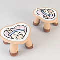 Heart Shaped Kids Sofa Stool With Cartoon Face And Wooden Legs In Soft Colors
