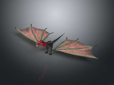 Mythical Dragon Model With Red Head And Pink Green Wings 3d model