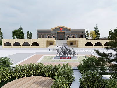 Garden Landscape Design Featuring Memorial Building Plaza Sculptures Greenery And Trees 3d model