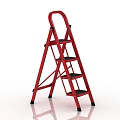 Sturdy Red Household Ladder With Four Steps For Home Use 3d model