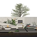Outdoor Garden Landscape Design With Fire Pit Seating Lattice Wall and Grill Area
