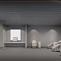 Modern Exhibition Hall Space With Large Screens Display Stand White Walls And Dark Flooring