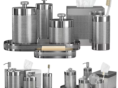 Bathtub Bathroom Accessories with Stainless Steel Textured Organizer Soap Dish Tissue and Toothbrush Holders 3d model