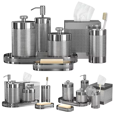 Bathtub Bathroom Accessories with Stainless Steel Textured Organizer Soap Dish Tissue and Toothbrush Holders 3d model