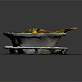 Delicious Curry Fish In White Bowl With Spicy Sauce And Fresh Cilantro On Marble Tray