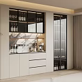 Modern Wine Cabinet With Glass Door Displaying Wine Bottles And Glasses In Living Room