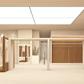 Modern Open Clothing Store Interior With White And Wooden Clothing Racks And Display Areas